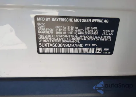 2022 BMW X5 Phev xDrive45E z USA, uszkodzony, nr VIN 5UXTA6C06N9M97940